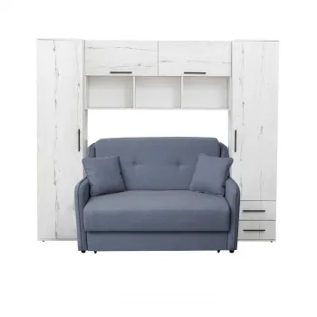 Set dormitor tineret YASMIN M1, 3 corpuri, alb Elvetia, 238x50x200 cm + Canapea GALA extensibila, 2 locuri, albastru, 143x98x98 cm imagine