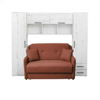 Set dormitor tineret YASMIN M1, 3 corpuri, alb Elvetia, 238x50x200 cm + Canapea GALA extensibila, 2 locuri, caramiziu, 143x98x98 cm imagine