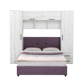 Set dormitor tineret YASMIN M1, 3 corpuri, alb Elvetia, 238x50x200 cm + Pat tapitat ECONO I, mov deschis, 140x200 cm imagine