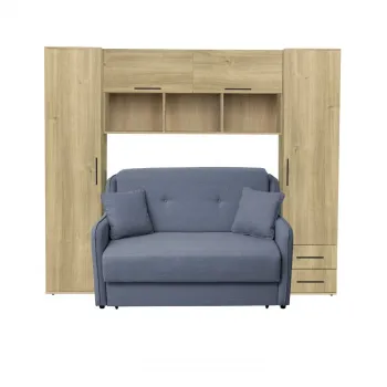 Set dormitor tineret YASMIN M1, 3 corpuri, stejar Belfast, 238x50x200 cm + Canapea GALA extensibila, 2 locuri, albastru, 143x98x98 cm imagine