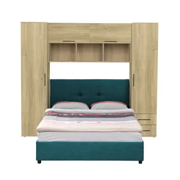 Set dormitor tineret YASMIN M1, 3 corpuri, stejar Belfast , 238x50x200 cm + Pat tapitat ECONO I, turcoaz, 140x200 cm imagine