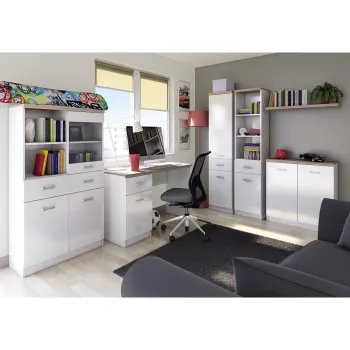 Set dormitor TOP MIX, 5 piese, birou, vitrina, 2 biblioteci, comoda, alb imagine