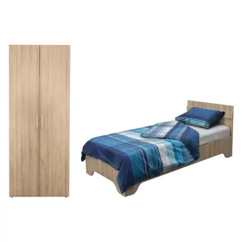 Set dulap ALMA 2 usi, 5 rafturi, sonoma, 80x52x203 cm si pat ALMA cu picioare, 90x200 cm, sonoma deschis imagine