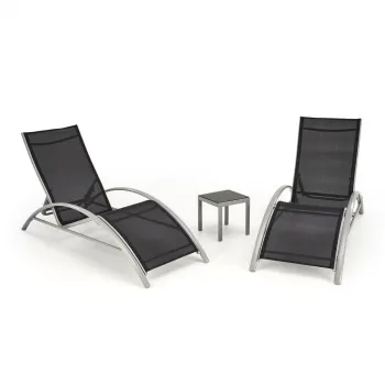 Set gradina EMBOLO cu masuta + doua sezlonguri, gri deschis + negru imagine