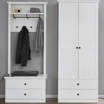 Set hol BRANDSON, 3 piese, dulap 2 usi, comoda, cuier, alb, 162x41x199 cm imagine