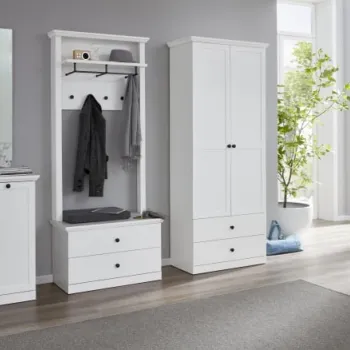 Set hol BRANDSON, 4 piese, dulap 2 usi, 2 comode, cuier, alb, 243x41x199 cm imagine