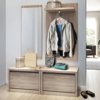 Set hol NORTON, 4 piese, 2 pantofare, cuier, oglida,  stejar sonoma, 132x36x160 cm imagine
