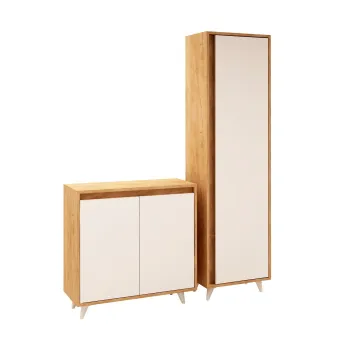 Set hol OMNINDE, pantofar, dulap, stejar + alb, 80x35x100 cm imagine