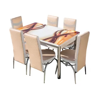 Set Lara, masa extensibila cu 6 scaune, crem panglica, 130 165x80x79 cm imagine