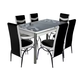 Set Lara, masa extensibila cu 6 scaune, negru + gri, 130 165x80x65 cm imagine