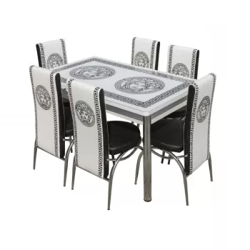 Set Lara, masa extensibila cu 6 scaune print, alb, 130 165x80x79 cm imagine