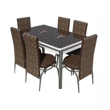 Set Lara, masa extensibila cu 6 scaune print, maro, 130 165x80x79 cm imagine