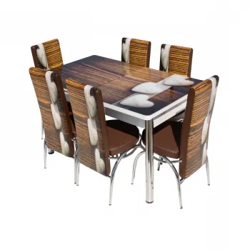 Set Lara, masa extensibila cu 6 scaune print, maro inimi, 130 165x80x79 cm imagine