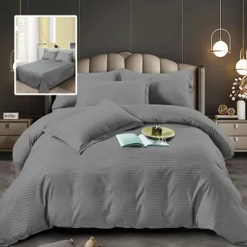 Set lenjerie de pat pentru 2 persoane XXL, Bumbac Damasc Policotton, 4 piese, Cearceaf pat 230x260, Cearceaf pilota 230x200, Fete de perne 50x70 x 2, Gri imagine