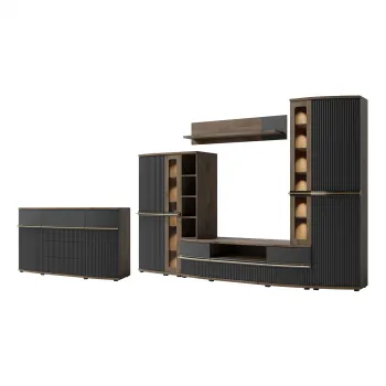 Set Living CANDY Z.A., 6 corpuri, cu lumini LED si Comoda CANDY C 12, 2 usi, 4 sertare, grafit imagine