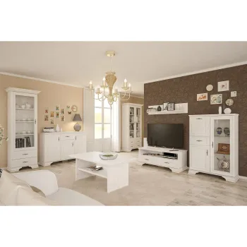 Set Living IRYS, 7 piese, 2 vitrine, 3 comode, masuta de cafea, raft suspendat, pin anderson imagine