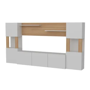 Set Living LORE, comoda TV, 5 usi, alb + tec, 160x31,5x125 cm imagine