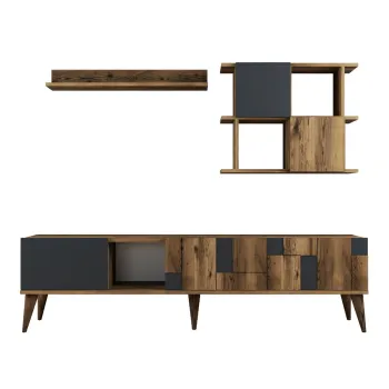 Set Living MADRID, comoda TV si corpuri suspendate, nuc + antracit, 180x33,8x48,6 cm imagine