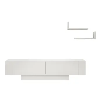 Set Living MATERA, comoda TV si rafturi suspendate, alb, 150x31,5x41,6 cm imagine