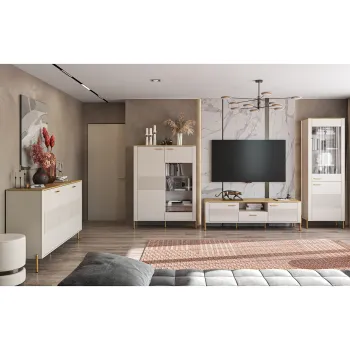 Set Living RUBEN, 4 piese, comoda TV, comoda, 2 vitrine, casmir + stejar piatra, 360x50x153 cm imagine