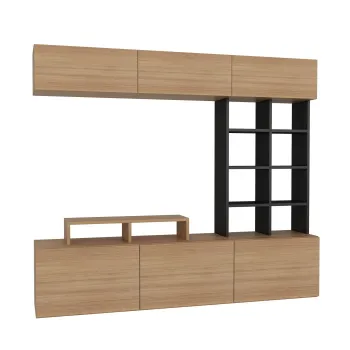 Set Living SASA, comoda TV si corpuri suspendate, tec + negru, 180x37x155,6 cm imagine
