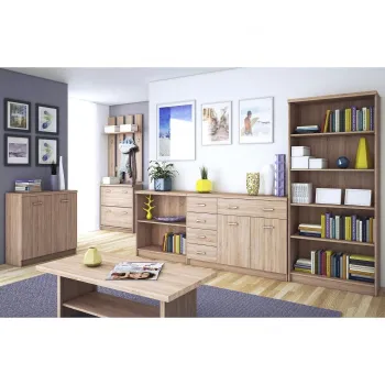 Set Living si hol TOP MIX, 7 piese, 2 biblioteci, 2 comode, masuta de cafea, pantofar, cuier, stejar sonoma imagine