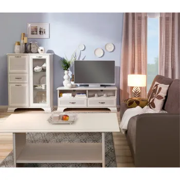 Set living TIFFANY II, 3 piese, comode TV cu 2 sertare, comoda cu 3 usi si 1 sertar, masuta de cafea, crem fineline imagine