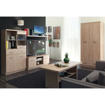 Set Living TOP MIX, 4 piese, dulap 2 usi, comoda TV, vitrina, masuta de cafea, stejar sonoma imagine