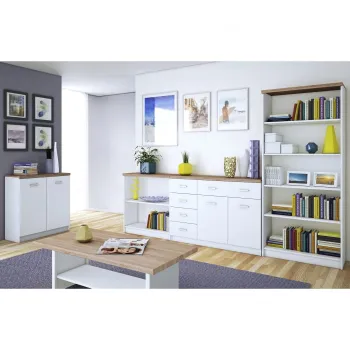 Set Living TOP MIX, 5 piese, 2 biblioteci, 2 comode, masuta de cafea, alb, 280x33x183 cm imagine