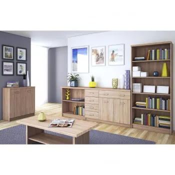 Set Living TOP MIX, 5 piese, 2 biblioteci, 2 comode, masuta de cafea,  stejar sonoma, 280x33x183 cm imagine