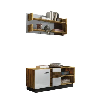 Set Living VAL GARDENA, 2 corpuri, comoda VG4, etajera, VG9, corp PAL nuc, fronturi MDF late lucios imagine