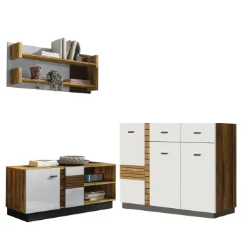 Set Living VAL GARDENA, 3 corpuri, comoda VG12, comoda VG4, etajera, VG9, corp PAL nuc, fronturi MDF late lucios imagine