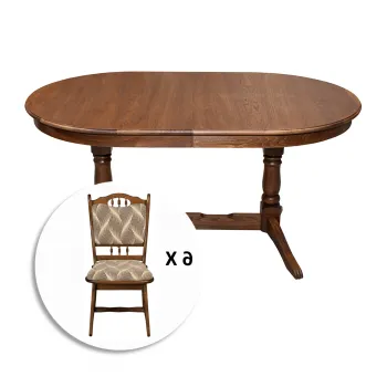 Set masa extensibila cu 6 scaune print 07 EUROPA, lemn masiv, ovala, nuc, 160 240x90x70 cm imagine