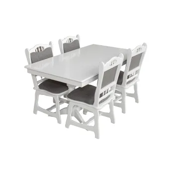 Set masa extensibila EUROPA dreptunghiulara cu 4 scaune FLANDER stofa gri, lemn masiv, alb, 160 240x90x70 cm imagine