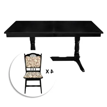 Set masa extensibila EUROPA dreptunghiulara cu 4 scaune FLANDER stofa print 05, lemn masiv, wenge, 160 240x90x70 cm imagine