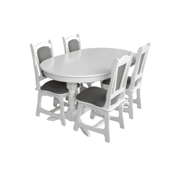 Set masa extensibila EUROPA ovala cu 4 scaune IZA stofa gri, lemn masiv, alb, 160 240x90x70 cm imagine