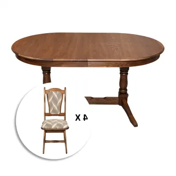 Set masa extensibila EUROPA ovala cu 4 scaune IZA stofa print 07, lemn masiv, nuc, 160 240x90x70 cm imagine