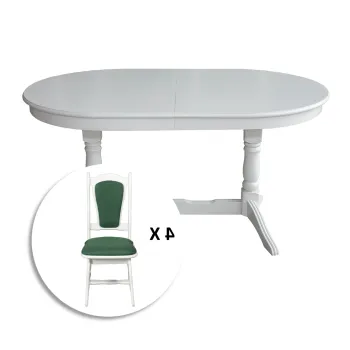 Set masa extensibila EUROPA ovala cu 4 scaune IZA stofa verde, lemn masiv, alb, 160 240x90x70 cm imagine