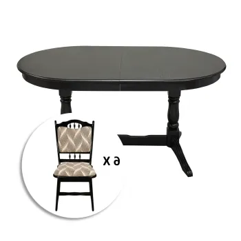 Set masa extensibila EUROPA ovala cu 6 scaune FLANDER stofa print 07, lemn masiv, wenge, 160 240x90x70 cm imagine