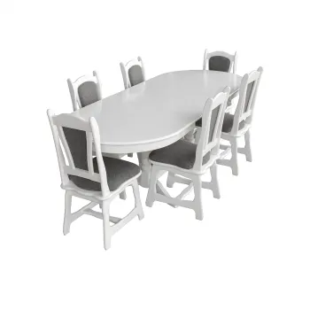 Set masa extensibila EUROPA ovala cu 6 scaune IZA stofa gri, lemn masiv, alb, 160 240x90x70 cm imagine