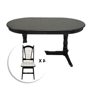 Set masa extensibila EUROPA ovala cu 6 scaune IZA stofa print 02, lemn masiv, wenge, 160 240x90x70 cm imagine