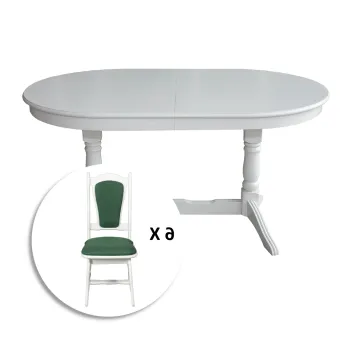 Set masa extensibila EUROPA ovala cu 6 scaune IZA stofa verde, lemn masiv, alb, 160 240x90x70 cm imagine