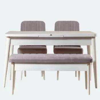 Set masa extensibila si scaune VINA, 4 piese, alb + soho, 129-163x80x75 cm imagine
