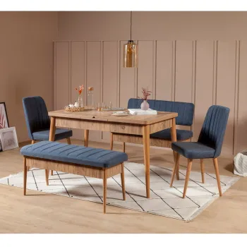 Set masa extensibila si scaune VINA, 5 piese, pin atlantic + albastru inchis, 130x80x77 cm imagine