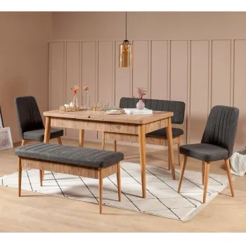 Set masa extensibila si scaune VINA, 5 piese, pin atlantic + antracit, 165x80x75 cm imagine