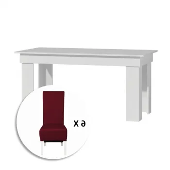 Set masa MONTILLA dreptungiulara cu 6 scaune VANESSA, alb + piele ecologica bordo, 160x80x75 cm imagine