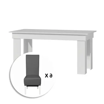 Set masa MONTILLA dreptungiulara cu 6 scaune VANESSA, alb + piele ecologica gri, 160x80x75 cm imagine