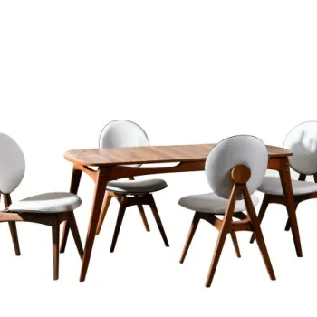 Set masa si scaune TOUCH WOODEN, 5 piese, nuc + crem, 160x80x75 cm imagine