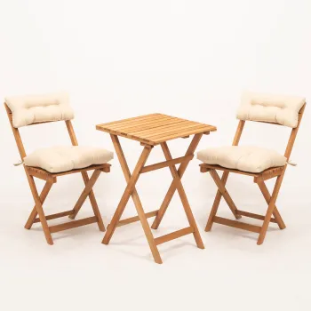 Set masuta si 2 scaune gradina MY001A, 3 piese, crem + natural, 50x50x72 cm imagine
