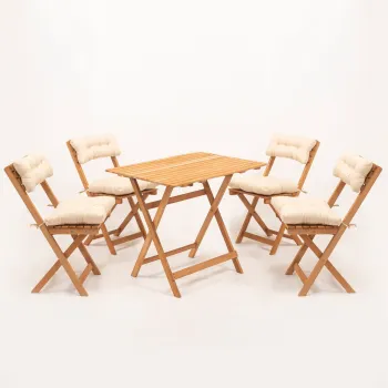 Set masuta si 4 scaune gradina MY004A, 5 piese, crem + natural, 80x60x72 cm imagine
